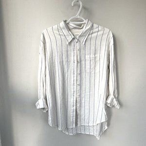 Aritzia RELAXED LINEN SHIRT White Blue Stripe Size: XS